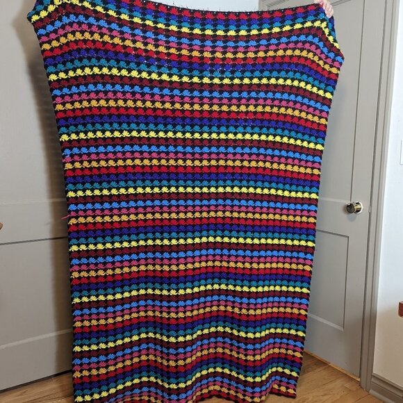 Vintage Rainbow Granny Square Crochet Blanket Afghan Midcentury Handmade Boho - Picture 6 of 6